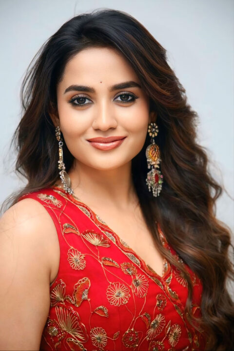 Teju Ashwini in Stunning Red Gown Look at Chai Wala Teaser Launch