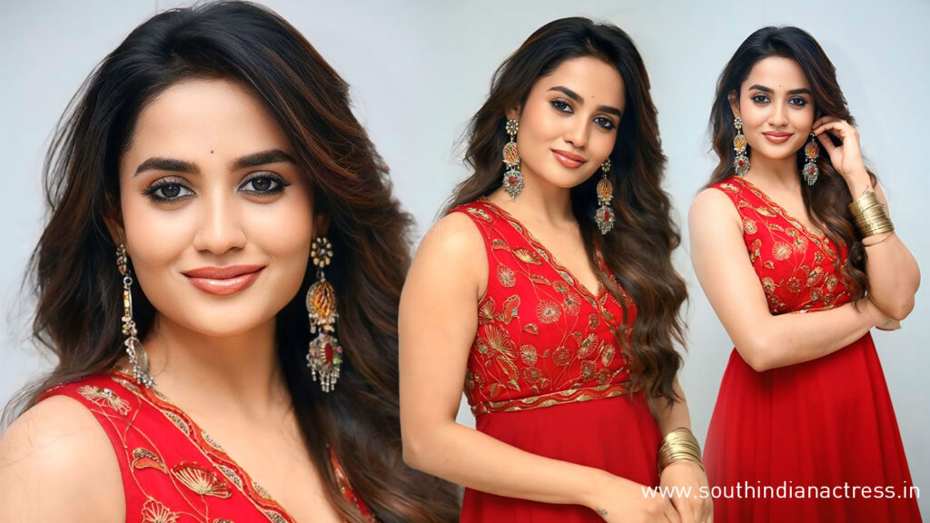 Teju Ashwini in Red Gown stills for Chai Wala Teaser Launch