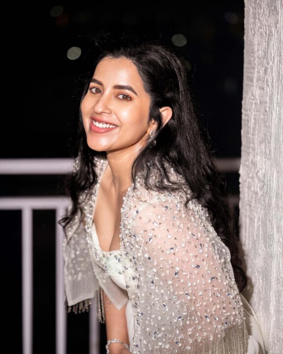 Komalee Prasad Stuns in Angelic White Gown and Beaded Jacket Photoshoot