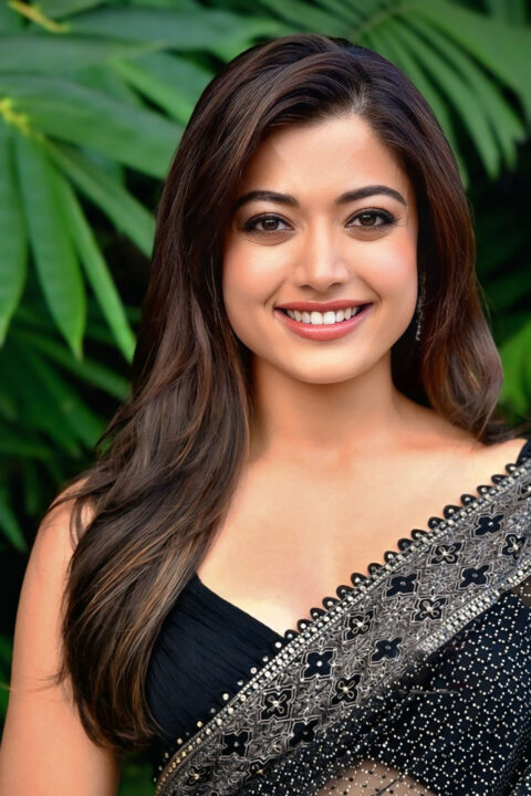 Rashmika Mandanna in Slinky Black Saree Look for Thamma Promotions