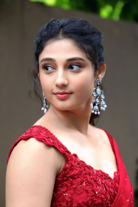 Ritika Nayak in Bold Red Ruffle Saree at Mirai Success Meet