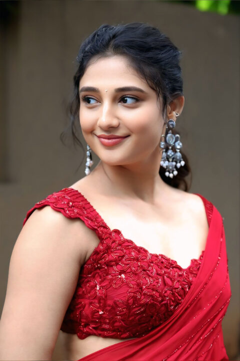 Mirai Success Meet: Ritika Nayak Alluring Red Saree Stills