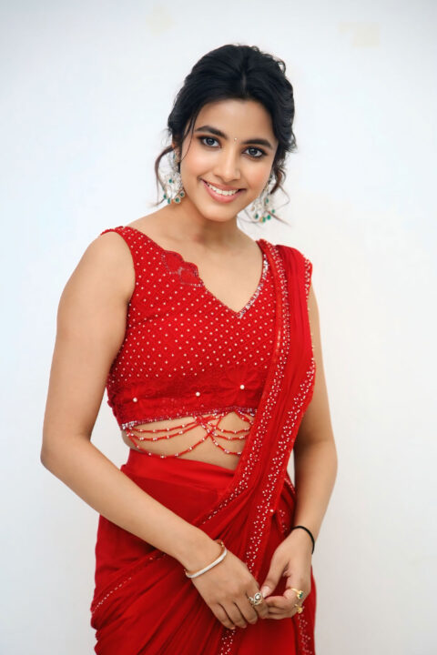 Shivani Nagaram in Fresh Style in a Red Organza Saree