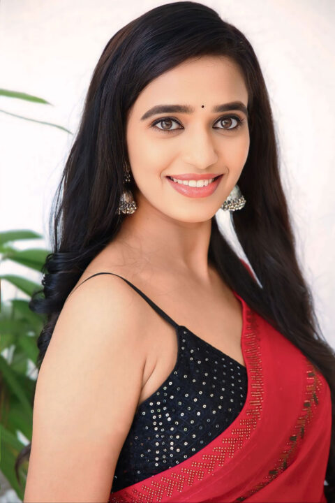 Trupti Ravindra in Stunning Red Saree for Bhadrakali Interview