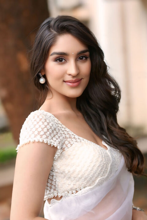 Yukti Thareja Ethereal Look in White Organza Saree at K-RAMP Press Meet