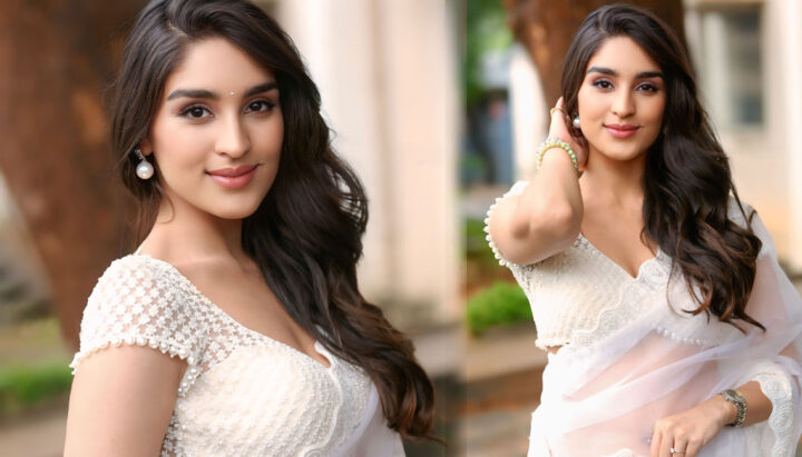 Yukti Thareja in White transparent Organza saree at K-RAMP Press Meet