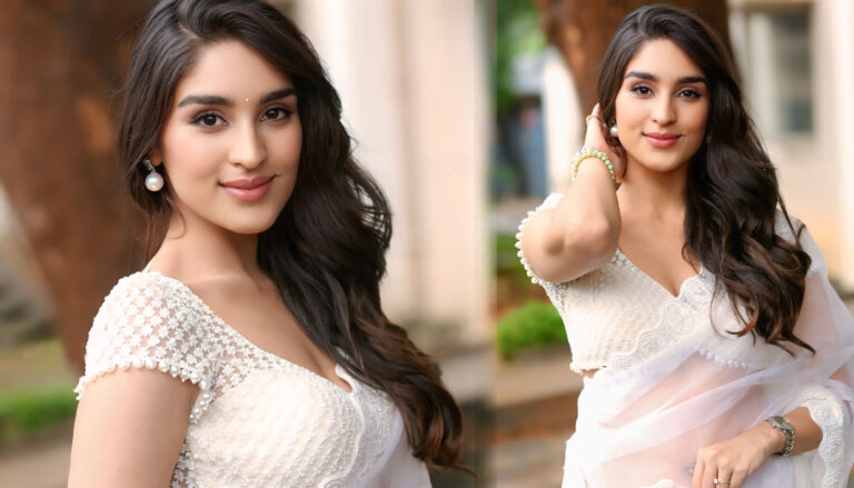 Yukti Thareja in White transparent Organza saree at K-RAMP Press Meet