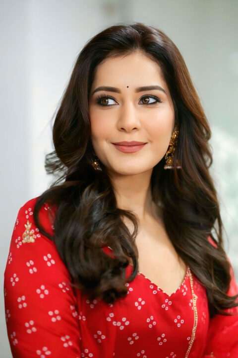 Raashii Khanna Graceful Appearance in Traditional Red Ensemble