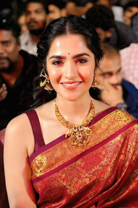 Rukmini Vasanth Introduced as Kanakavathi in Turquoise Saree Stills