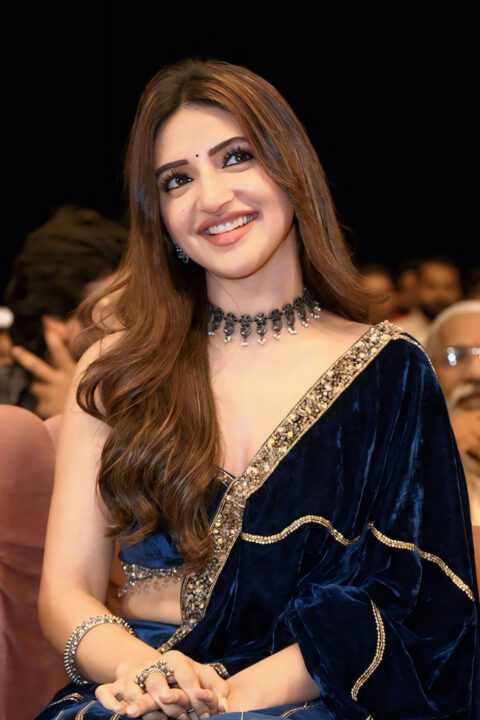 Sreeleela Regal Look in Velvet Sharara for Mass Jathara Promotions