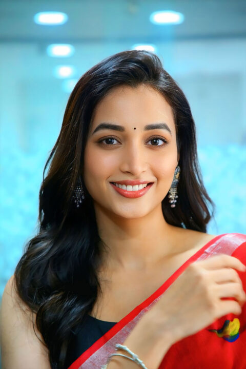 Srinidhi Shetty in Elegant Block Printed Saree for Telusu Kada Interview