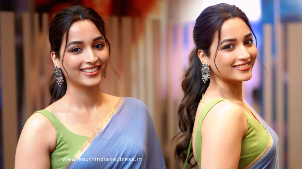 Srinidhi Shetty Simple and Elegant Blue Saree for Telusu Kada