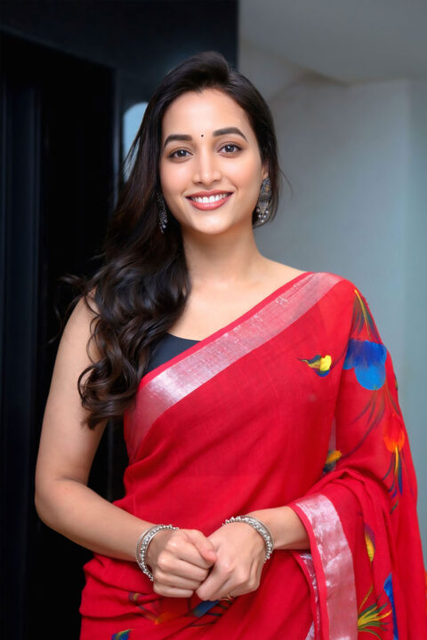 Srinidhi Shetty Flawless Appearance in Red Saree at Telusu Kada Event