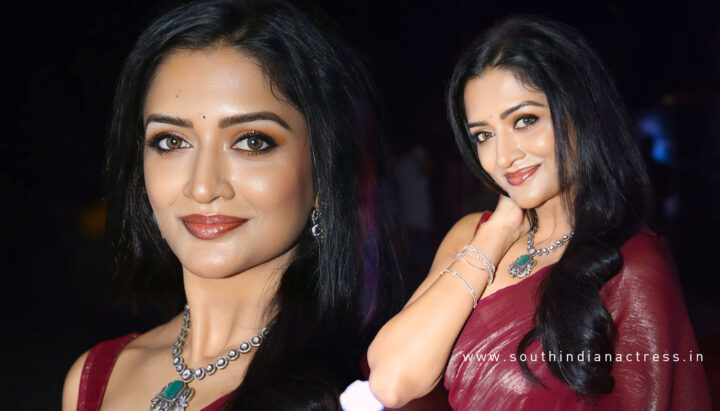 Vimala Raman Captivates in Deep Burgundy Saree at K-Ramp Event