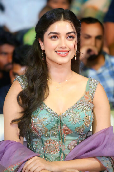 Bhagyashri Borse Mirror Work Dupatta and Teal Skirt Combo