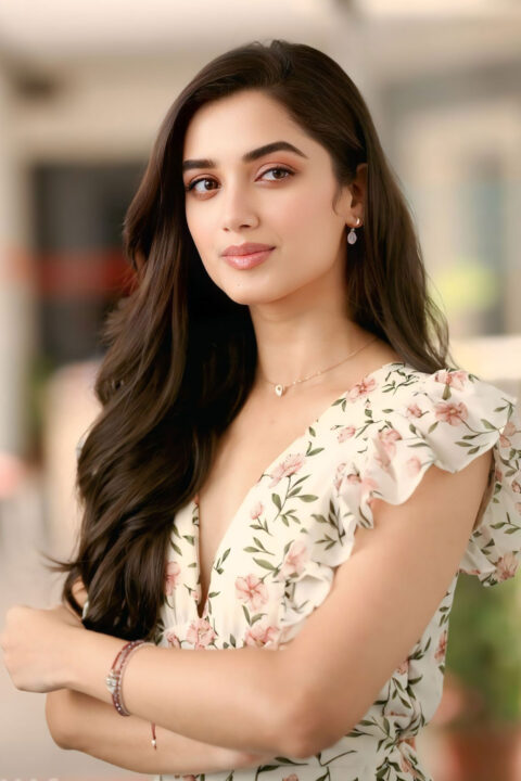 Bhagyashri Borse White and Pink Floral Ensemble for Andhra King Taluka