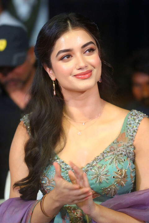 Bhagyashri Borse Chic Styling with Minimal Jewelry for Movie Launch