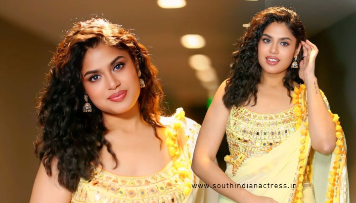 Faria Abdullah in Yellow Saree with Pompoms and Tassels