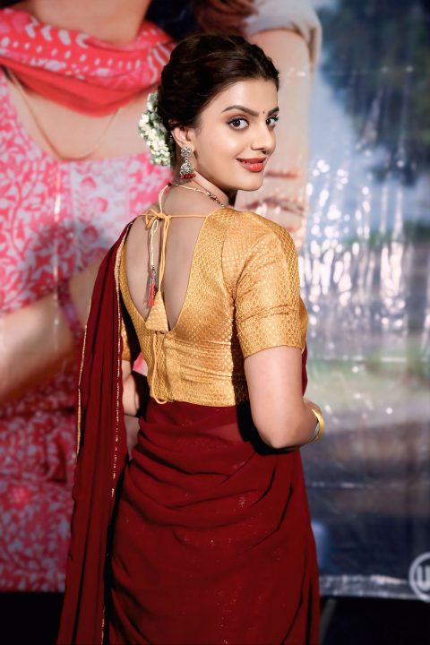 Meera Raj Shines in Festive Maroon & Gold at Son Of Promo