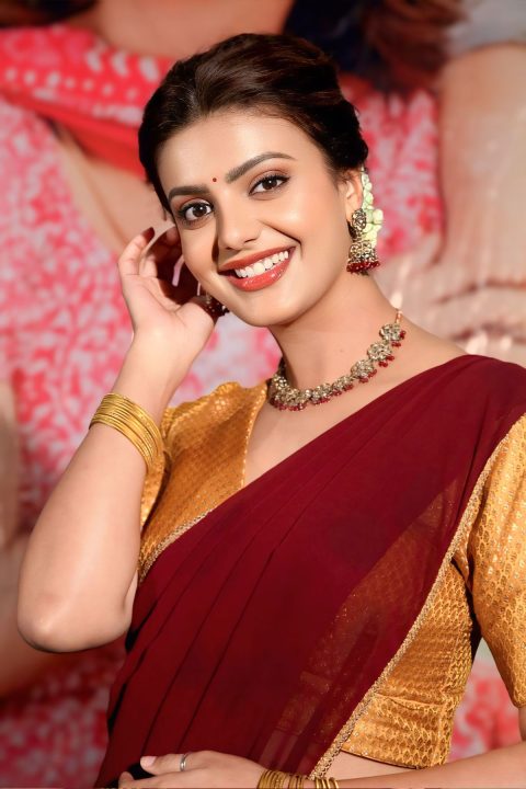 Meera Raj Mustard-Gold Brocade Blouse & Maroon Lehenga Look