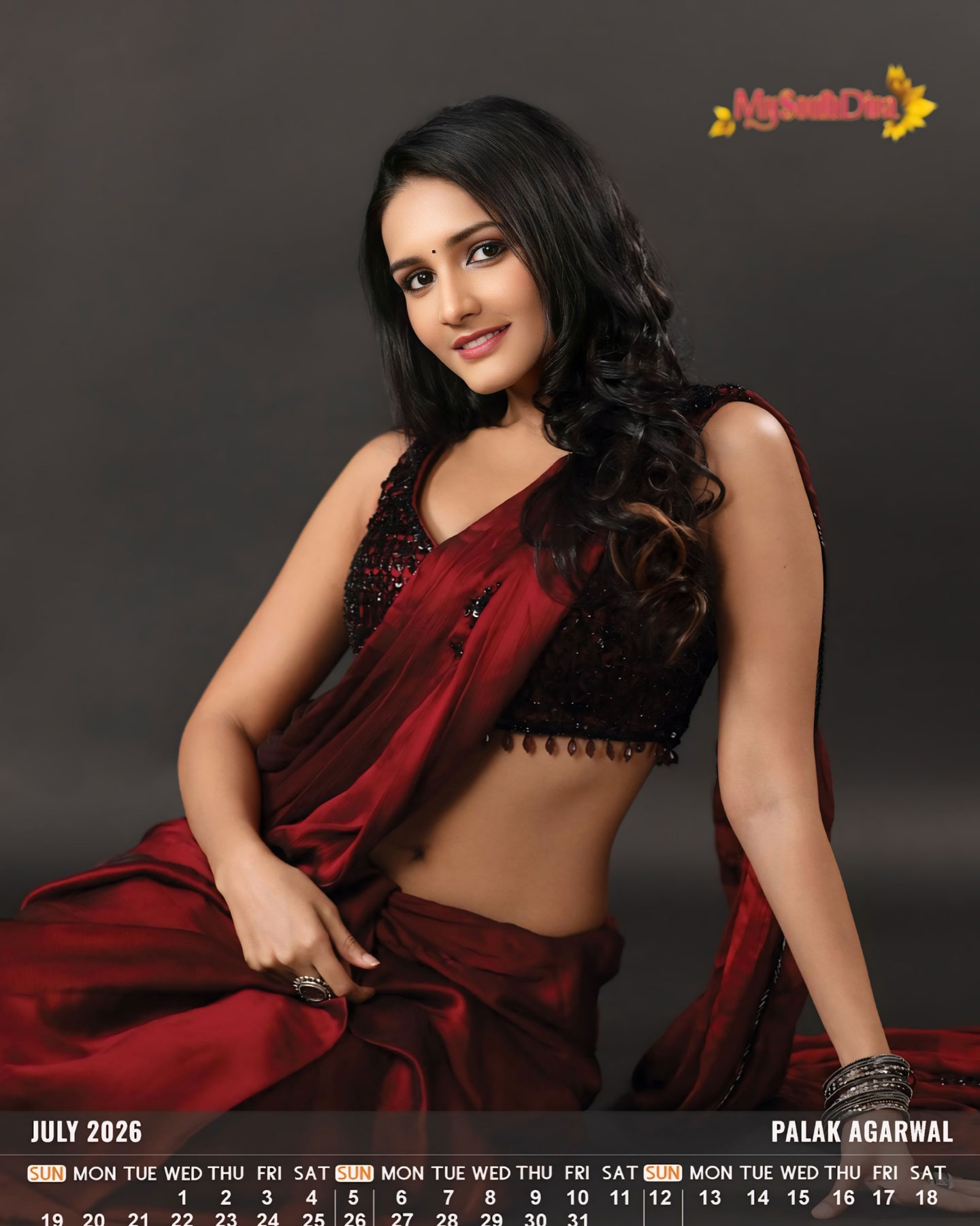 July 2026: Palak Agrawal in Sultry Maroon Silk Drape for My South Diva Calendar 2026