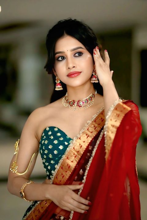 Nabha Natesh Stuns in Bottle Green Lehenga at Swayambhu Launch