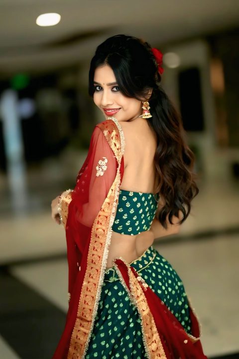 Nabha Natesh Embodies Warrior-Princess Charm in Bottle Green Lehenga