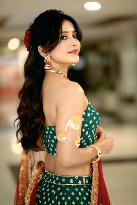 Nabha Natesh Sizzling Shoulder Show in Off-Shoulder Sequined Blouse