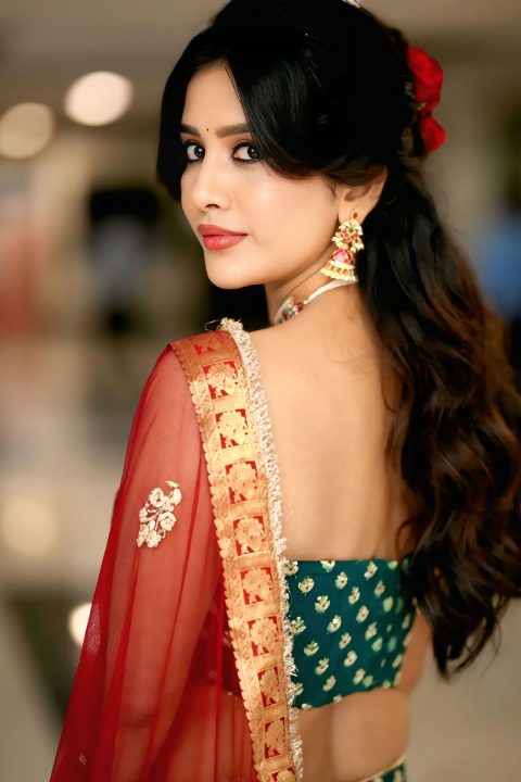 Nabha Natesh Flaunts Toned Shoulders in Strapless Blouse Stills