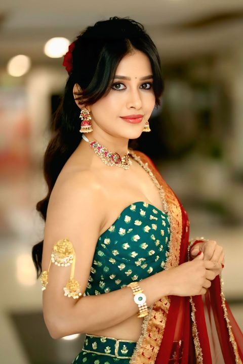 The Royal Color Block: Nabha Natesh Green Lehenga and Maroon Dupatta