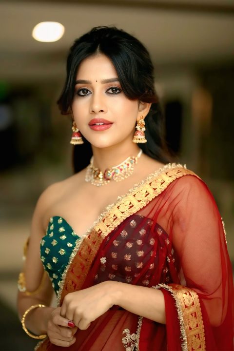 Nabha Natesh Tempting Low-Neck Off-Shoulder Ethnic Look