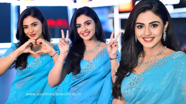 Nayan Sarika Exudes Cinematic Glamour in Sky Blue Ethnic Wear