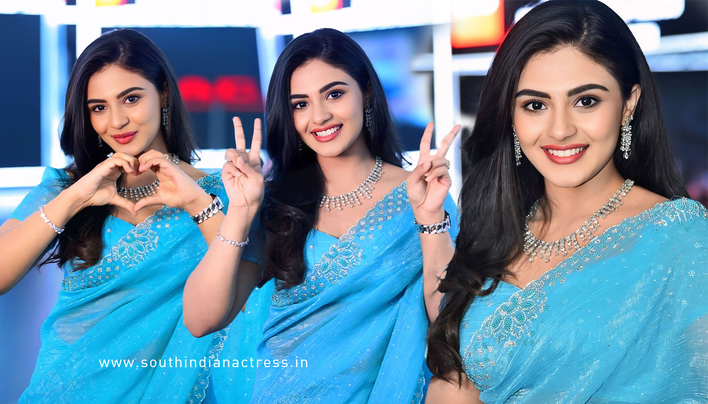 Nayan Sarika Exudes Cinematic Glamour in Sky Blue Ethnic Wear