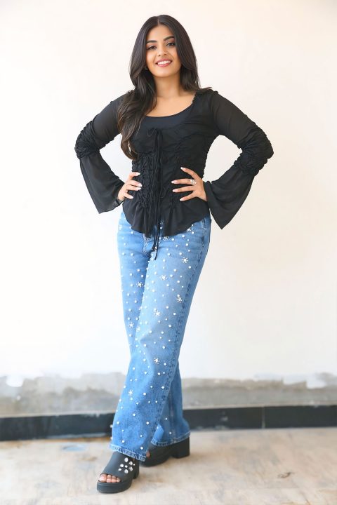 Nayan Sarika Edgy Black Top & Embellished Denim Combo