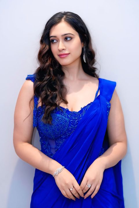 Rhea Sachdeva Raises the Temperature in a Plunging Electric Blue Corset Saree