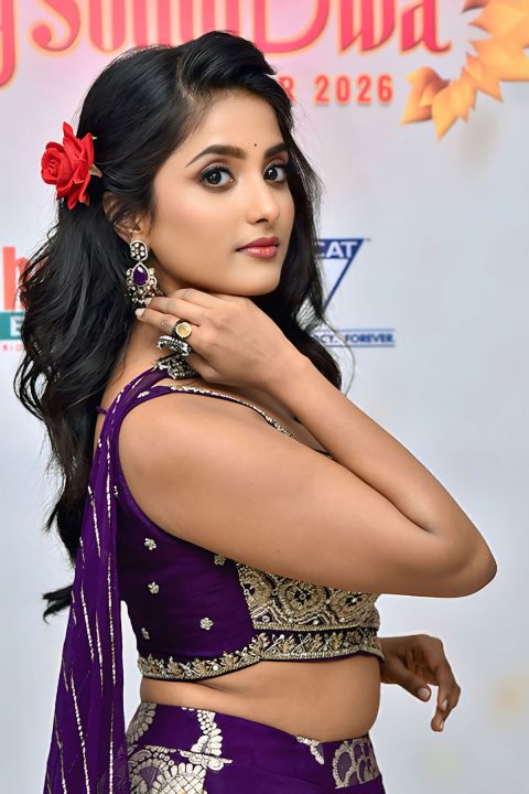 Intricate Cutdana Glamour: Ulka Gupta Plum Choli Details