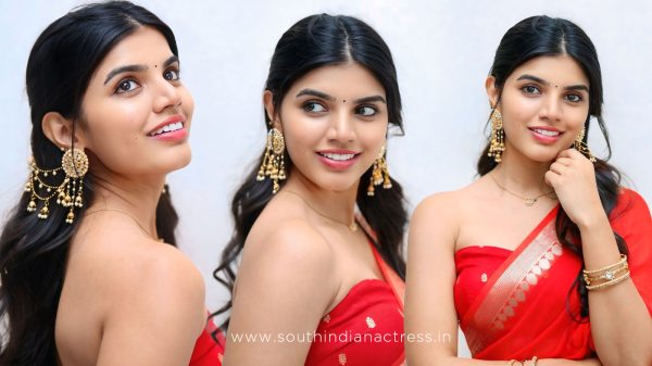 Gayathri Ramana Luminous Red Saree at Telugu Movie Press Meet