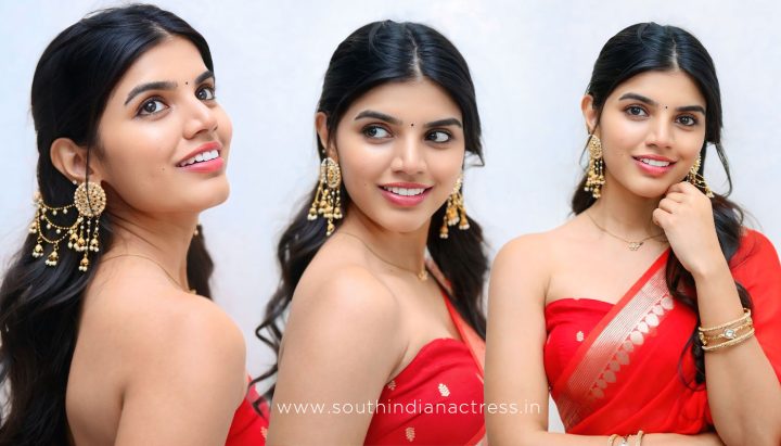 Gayathri Ramana Luminous Red Saree at Telugu Movie Press Meet