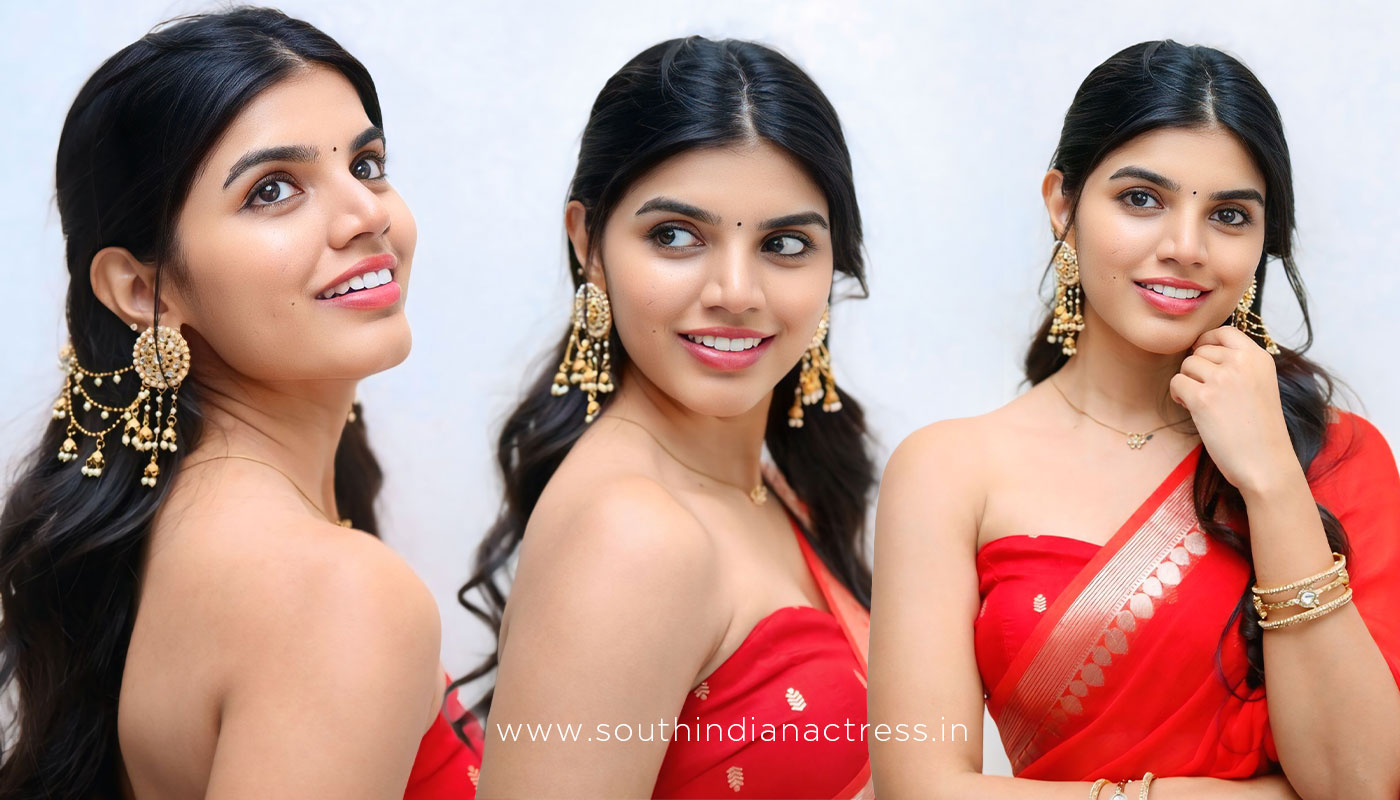 Gayathri Ramana Luminous Red Saree at Telugu Movie Press Meet