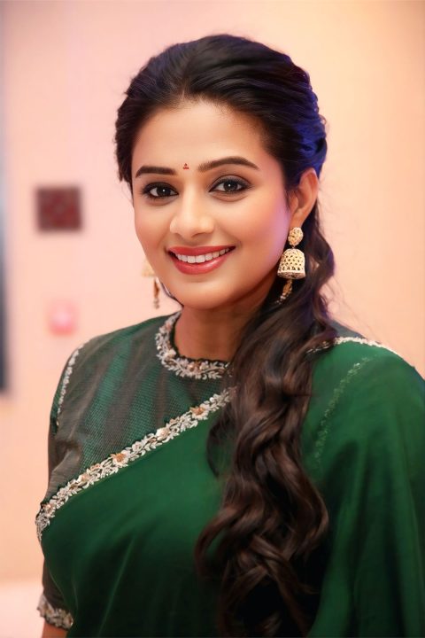Priyamani Stuns in Emerald Green Saree at Saraswathi movie Event