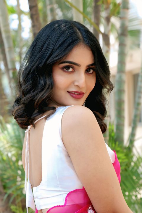 Ananya Nagalla in Hot Pink Saree at Trailer Launch Event