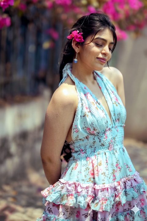 Bandhavi Sridhar Glows in Light Blue Floral Corset Dress