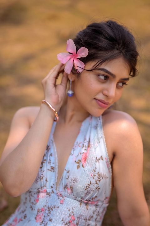 Bandhavi Sridhar Latest Photoshoot in Light Blue Floral Dress