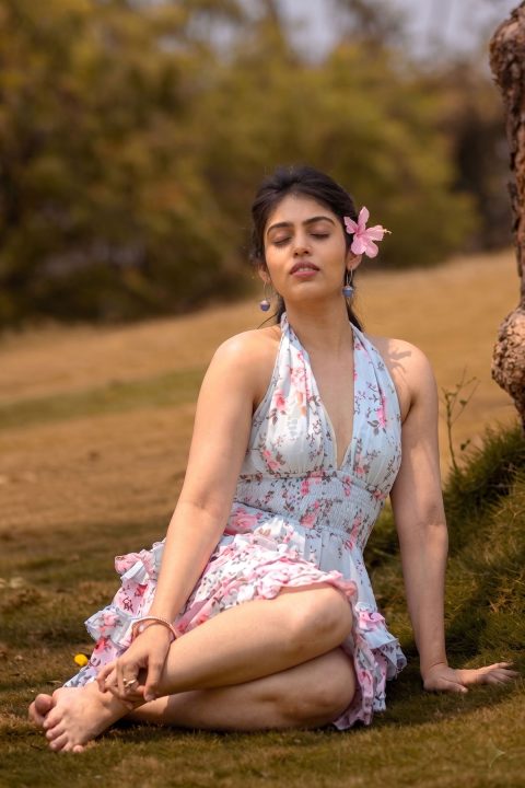 Bandhavi Sridhar Sets Fashion Goals in Light Blue Floral mini Outfit