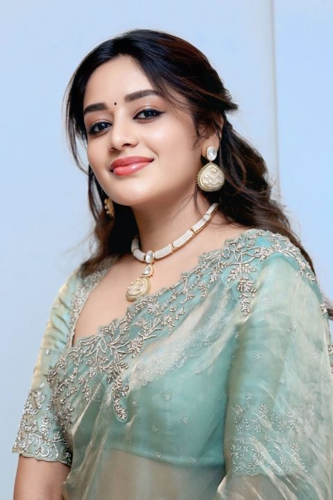 Deepshikha Chandran Stills in Mint-Teal Saree | Ramani Kalyanam Event