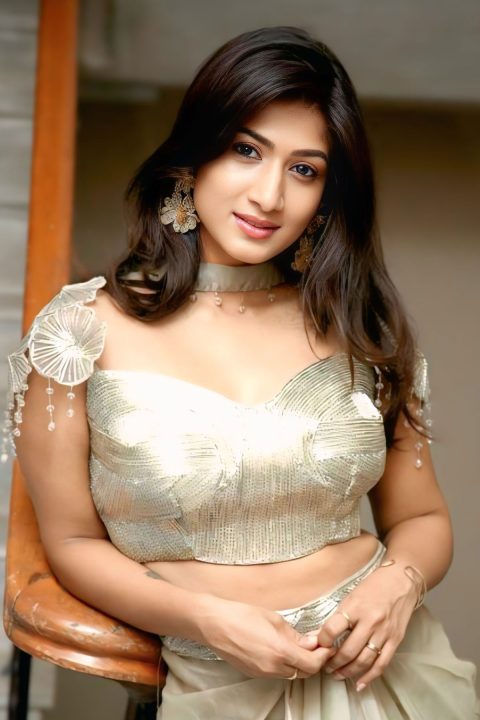 Geethika Ratan Stills in Green Draped Skirt | Dooradarshini Press Meet