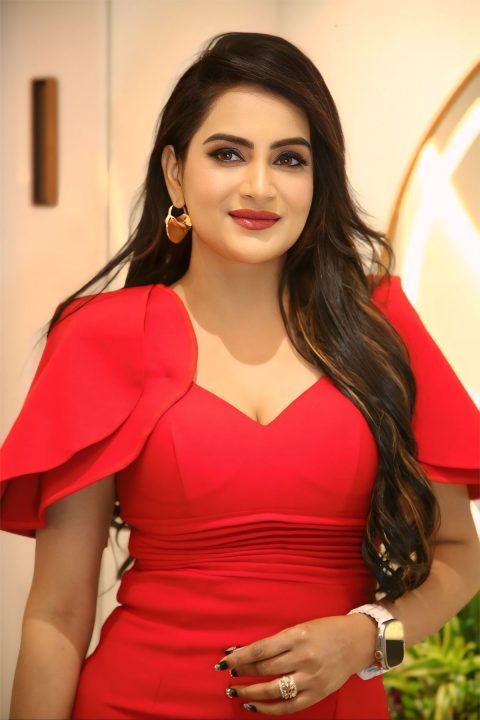 Himaja Mallireddy Stills in Red Bodycon Dress | Habibs Salon Launch