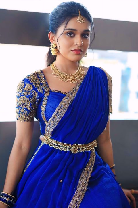 Nidhi Pradeep Traditional Avatar: Royal Blue Half-Saree Lehenga
