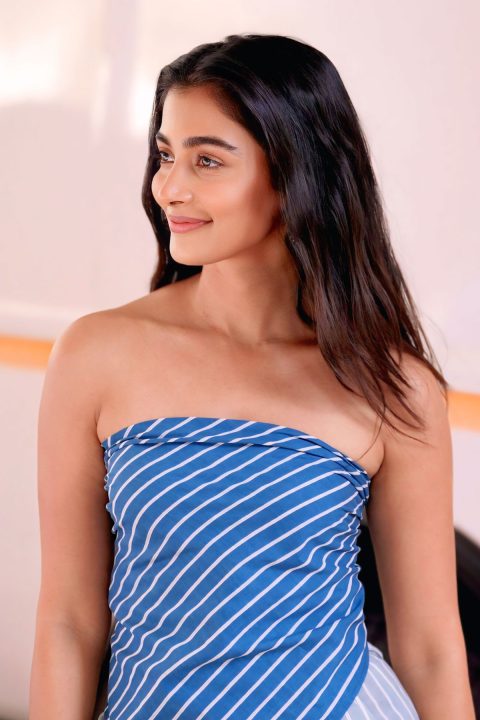Pooja Hegde Sets Fashion Goals in Blue Striped Co-ord Set