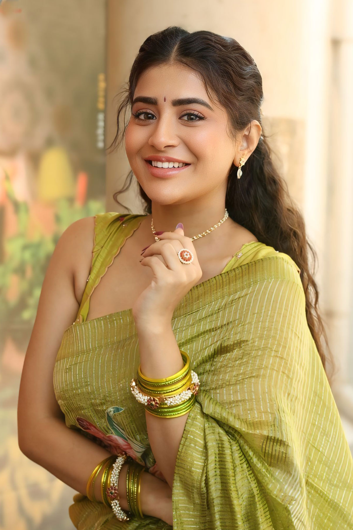 Rashi Singh Stills in Lime Green Saree | Transfer Trimurthulu Launch
